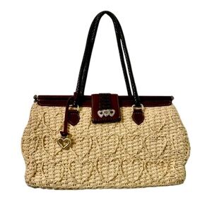 Brighton Vintage Raffia Woven Bag With Woven Hearts